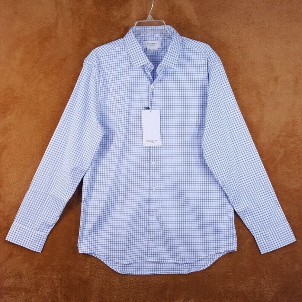MINISTRY OF SUPPLY Mens Shirt XL Slim Blue Check Button Down M's AERO Dress